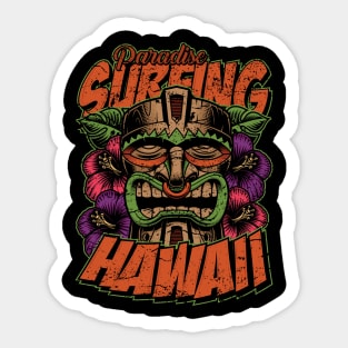 Paradise Surfing Hawaii Tiki Mask Sticker